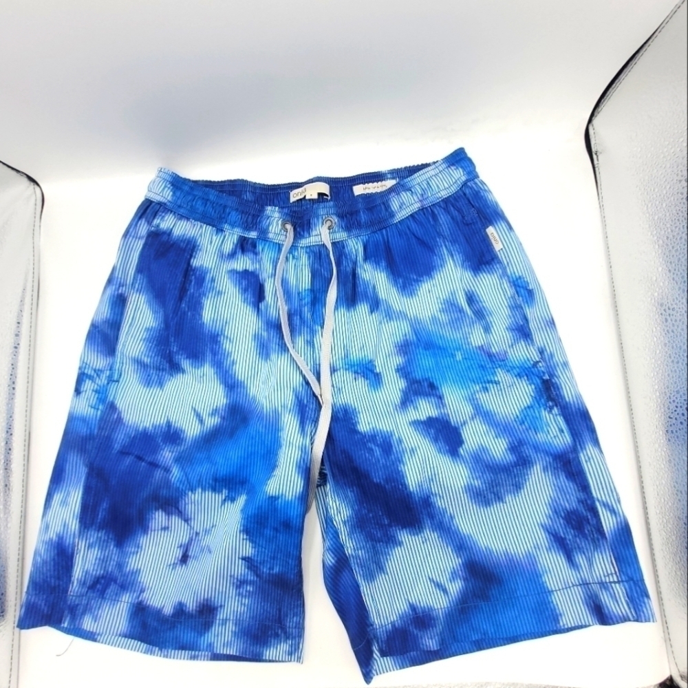 Onia "Charles 7" Ocean Blue Tie Dye Stripe printed swim shorts Size S